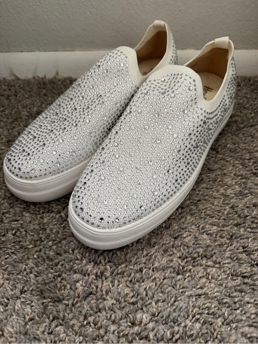 Hey Girl By Corkys Sneakers White Silver Rhinestones Slip On Bridal Formal